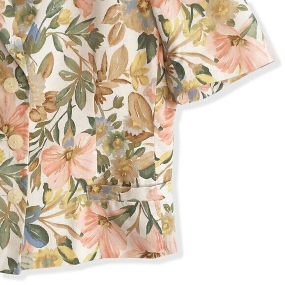 Vintage D'Allairds Cotton Linen Short Sleeve Blazer: Pastel Floral Print - Picture 3 of 5